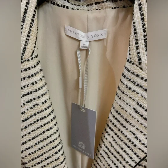 NWT Preston & York Black and White StripedTweed Jacket Size 14 Academia Office